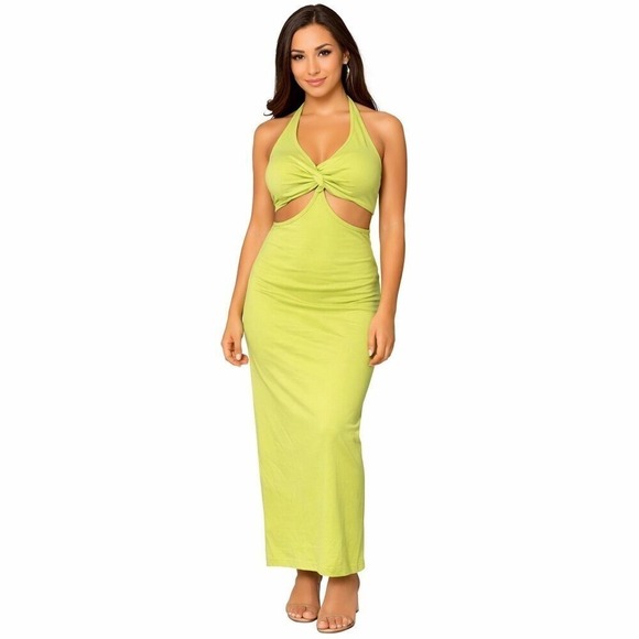 Edges of Her Dresses & Skirts - Bright Lime Green Halter Cut Out Maxi Dress Womens Medium